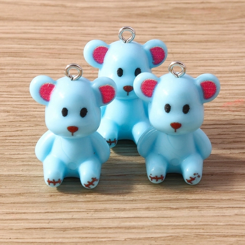Lindos Colgantes de Oso de Resina Coloridos Dijes de Oso Sentado de Dibujos Animados para Fabricación de Joyas DIY Accesorios Lacados