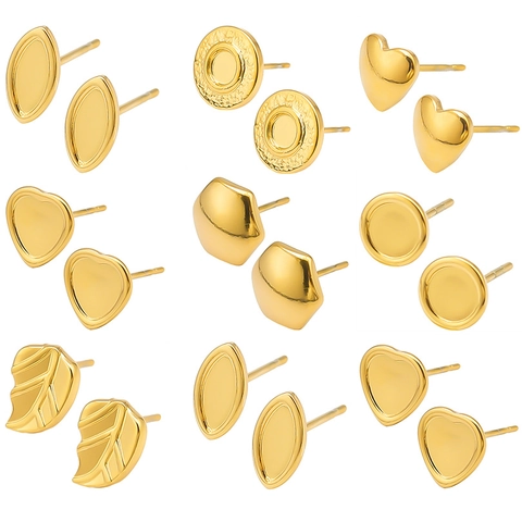 304 Stainless Steel Stud Earrings For Women 18K Gold Silver Rainbow Plated Irregular Heart Leaf Geometric Jewelry Gift