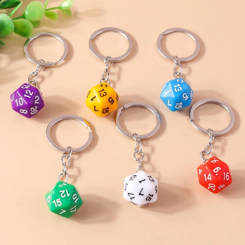 Creative 20 Sided D20 Dice Keychain For Board Game Lovers Plastic Resin Multi Color Geometric Hanging Ornament Keyring Accessories
