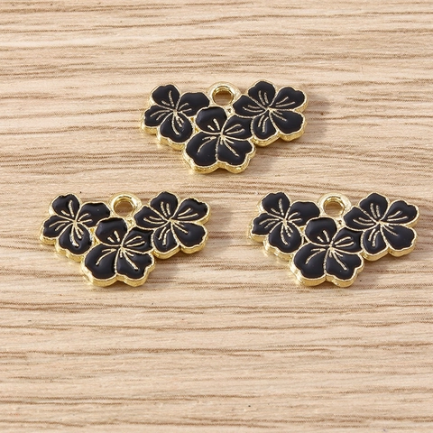 Alloy Enamel Triple Cherry Blossom Flower Charms For DIY Jewelry Making Colorful Sakura Pendants For Necklace Bracelet Supplies