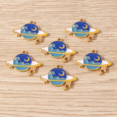 Ciondoli Astronomici Pianeta Blu in Lega Smaltata Stella Luna Per Creazione di Gioielli DIY Collana Bracciale Orecchino Accessorio