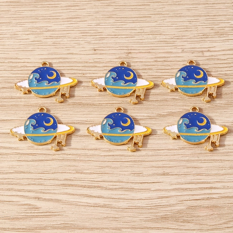 Ciondoli Astronomici Pianeta Blu in Lega Smaltata Stella Luna Per Creazione di Gioielli DIY Collana Bracciale Orecchino Accessorio