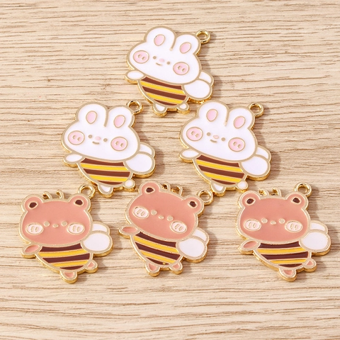 Cartoon Animal Bee Rabbit Bear Alloy Enamel Charms Pendants For DIY Jewelry Necklace Keychain Bracelet Making Accessories