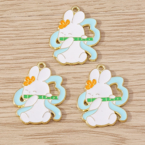 Chinese Style Alloy Enamel Rabbit Lantern Mooncake Charms For DIY Jewelry Making Traditional Festive Pendants Accessories