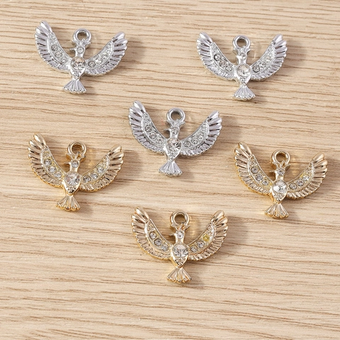 Alloy Animal Eagle Peace Dove Rhinestone Pendants Electroplated Bird Shape Charms For DIY Jewelry Making Necklaces Accessories