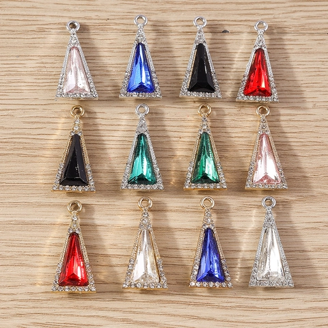 Geometric Triangle Crystal Pendant DIY Accessory Rhinestone Inlaid Alloy Charm For Bracelet Necklace Earring Jewelry Making