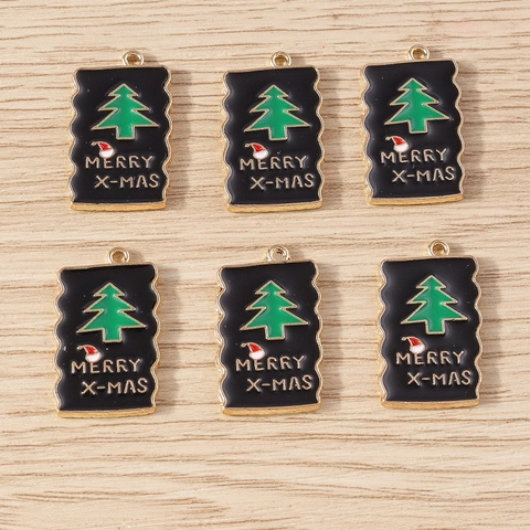 Legering Kerstboom Hangers Emaille Oliedruppel Golvend Rechthoek Merry Xmas Charms Voor DIY Armband Sleutelhanger Sieraden