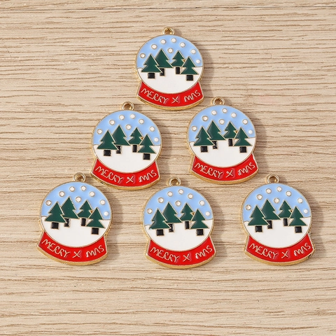 Christmas Snow Globe Alloy Enamel Pendants For DIY Jewelry Making Merry Christmas Tree Charm For Earring Keychain