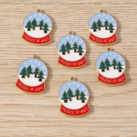 Christmas Snow Globe Alloy Enamel Pendants For DIY Jewelry Making Merry Christmas Tree Charm For Earring Keychain