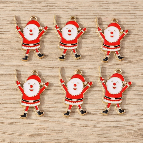 Alloy Enamel Santa Claus Pendant For Christmas DIY Jewelry Making Handmade Bracelet Necklace Festive Charms Red Gold Craft Accessory