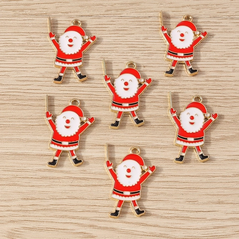 Alloy Enamel Santa Claus Pendant For Christmas DIY Jewelry Making Handmade Bracelet Necklace Festive Charms Red Gold Craft Accessory