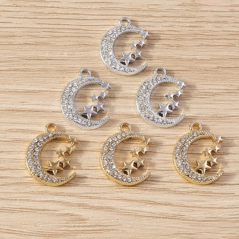 Luxus Legierung Strass Mond Stern Charms Für Schmuckherstellung DIY Halskette Armband Zubehör Gold Silber Strass Mond Anhänger