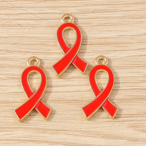 Ciondoli in Lega a Forma di Nastro di Sensibilizzazione Smaltati Placcati Oro Simbolo di Beneficenza per Creazione di Gioielli Bracciali Collane Portachiavi