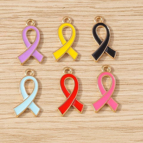 Ciondoli in Lega a Forma di Nastro di Sensibilizzazione Smaltati Placcati Oro Simbolo di Beneficenza per Creazione di Gioielli Bracciali Collane Portachiavi