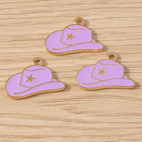 Alloy Enamel Cowboy Hat Pendant Charms With Gold Star DIY Jewelry Making Keychain Bracelet Necklace Accessory For Women