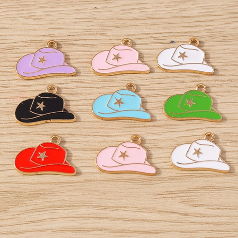 Alloy Enamel Cowboy Hat Pendant Charms With Gold Star DIY Jewelry Making Keychain Bracelet Necklace Accessory For Women