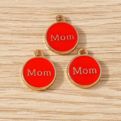 DIY Round Plate Mom Letter Alloy Enamel Pendants For Jewelry Making Mother's Day Gifts Bracelet Keychain Accessories Charms