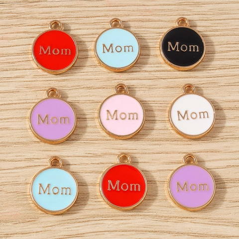 DIY Round Plate Mom Letter Alloy Enamel Pendants For Jewelry Making Mother's Day Gifts Bracelet Keychain Accessories Charms