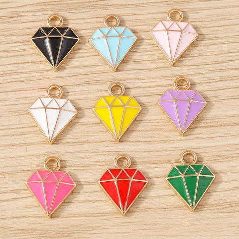 DIY Pendentif Forme de Diamant en Alliage Émaillé pour Création de Bijoux Plaqué Or Coloré Goutte d'Huile Charms Géométriques