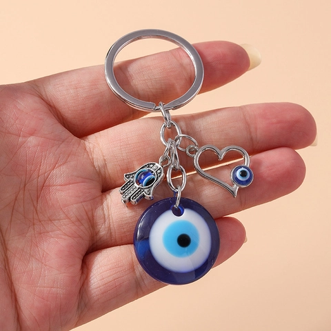 Creatieve Sleutelhanger Boze Oog Hand Van Fatima Hart Hars Metaal Blauw Nazar Amulet Voor Dames Tas Hanger Decoratie Cadeau
