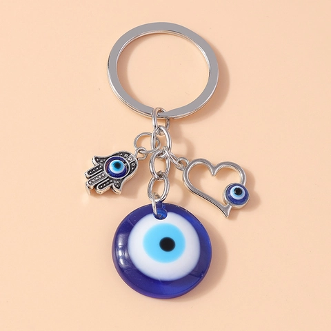 Kreativer Schlüsselanhänger Böses Auge Hand Der Fatima Herz Harz Metall Blau Nazar Amulett Für Damen Tasche Dekoration Geschenk
