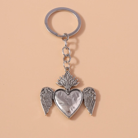 Retro Flügel Herz Altsilber Schlüsselanhänger Zinklegierung Heilig Herz Schlüsselanhänger Für Tasche Anhänger Gothic Schmuck