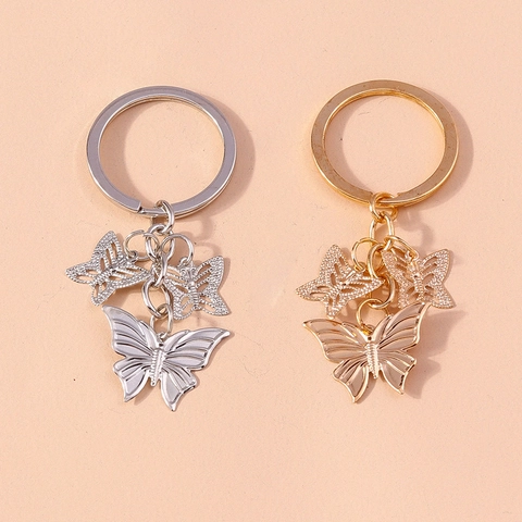 Portachiavi Farfalla in Metallo Lega di Moda Ciondolo Intagliato Cavo Oro Argento Anello Chiave Farfalla Ornamento Appeso per Borsa Donna