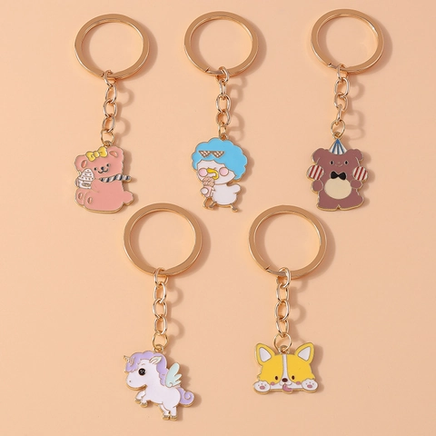 Cartoon Tier Metall Schlüsselanhänger Süßer Bär Ente Einhorn Hund Emaille Taschenanhänger Dekorative Accessoires Geschenk