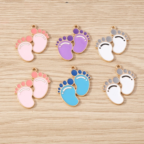 Alloy Enamel Baby Footprint Charms For DIY Jewelry Making Colorful Footprint Pendants For Necklace Bracelet Keychain Accessory