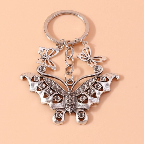 Portachiavi Farfalla Vintage Svuotato Strass Lega Ciondolo per Zaino Decorazione Accessori Donna Gioielli Regalo