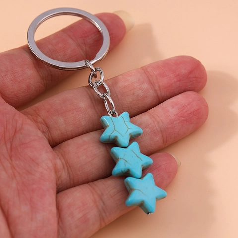 Portachiavi Pentagramma Turchese Etnico Vintage in Lega di Zinco Blu Ciondolo Stella per Borse Donna Ornamento Zaino