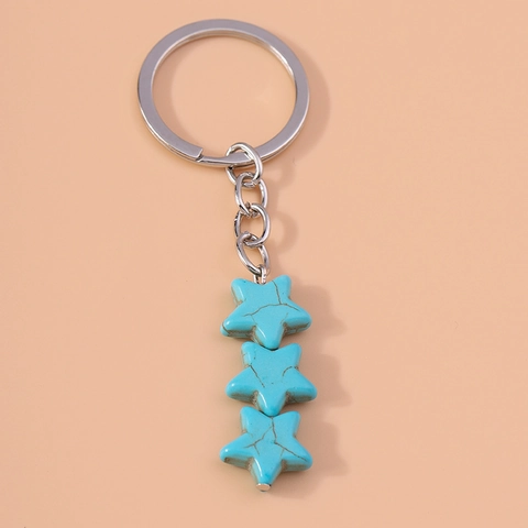Portachiavi Pentagramma Turchese Etnico Vintage in Lega di Zinco Blu Ciondolo Stella per Borse Donna Ornamento Zaino