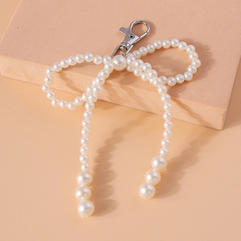 Elegante Portachiavi con Fiocco in Perle Artificiali Ciondolo per Borsa in Lega di Zinco per Donna Ciondolo per Zaino Regalo