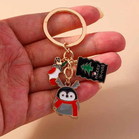 Christmas Penguin And Sock Keychain Zinc Alloy Enamel Bag Pendant Merry Christmas Gift For Friends Modern Keychain