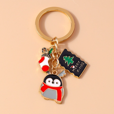 Christmas Penguin And Sock Keychain Zinc Alloy Enamel Bag Pendant Merry Christmas Gift For Friends Modern Keychain