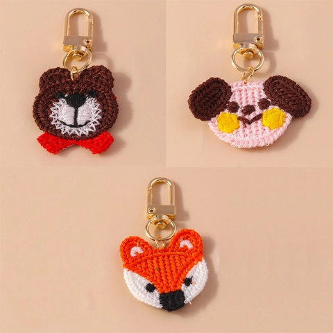 Portachiavi Animale Lavorato a Maglia all'Uncinetto a Mano Ciondolo Borsa Peluche Volpe Orso Cane Con Chiusura in Lega Regalo Creativo per Donna Bambini