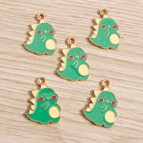 Amuletos de Dinosaurio de Aleación de Esmalte Colgantes de Animal Verde Gota de Aceite Accesorios para Joyería DIY