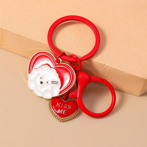 Süßer Roter Herz Schlüsselanhänger Mit Weißem Bichon Frisé Hund Anhänger KISS ME Schriftzug Emaille Legierung Schlüsselring Damen Geschenk