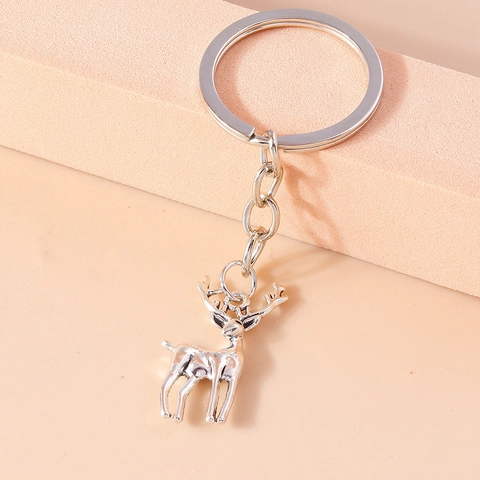 Classico Portachiavi in Metallo a Forma di Alce Animale Argento Vintage Ciondolo a Forma di Cervo per Borse Regalo