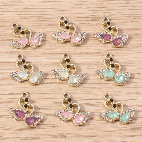 Breloques Cygne Élégantes en Alliage Strass Pendentifs en Cristal pour Fabrication de Colliers Bracelets DIY Bijoux Femmes Accessoires