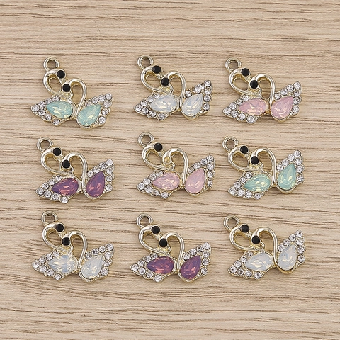 Breloques Cygne Élégantes en Alliage Strass Pendentifs en Cristal pour Fabrication de Colliers Bracelets DIY Bijoux Femmes Accessoires