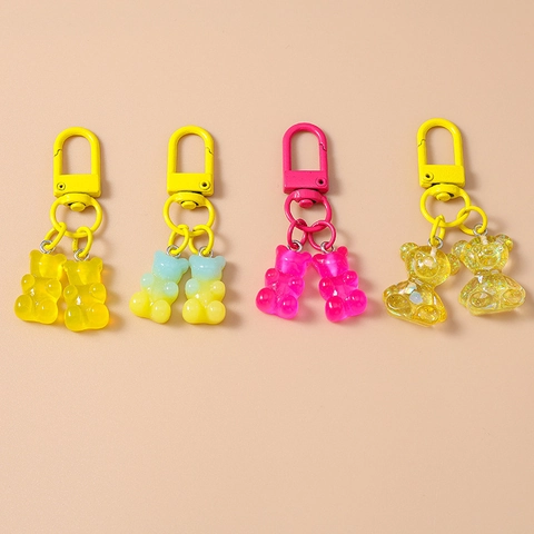 Creative Cute Gummy Bear Keychain For Women Resin Cartoon Animal Bag Charm Dual Bear Pendants Keyring Gift Accessories
