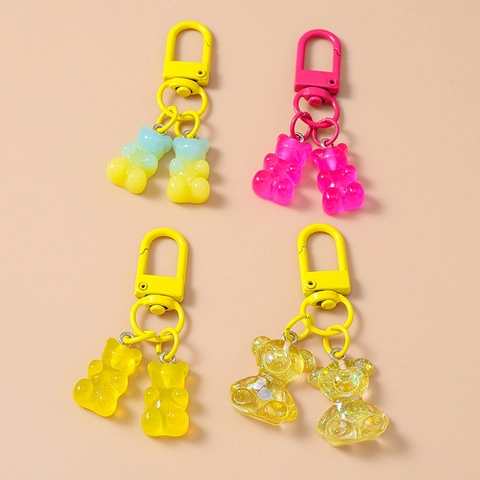 Creative Cute Gummy Bear Keychain For Women Resin Cartoon Animal Bag Charm Dual Bear Pendants Keyring Gift Accessories