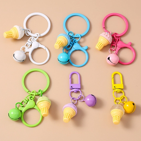 Cartoon Realistic Ice Cream Keychain With Bell Zinc Alloy Resin Colorful Dessert Pendant Bag Backpack Charm Decoration Gift
