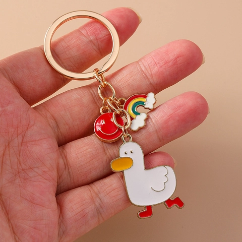 Llavero Dibujos Animados Arcoíris Cara Sonriente Gato Pato Metal Aleación Esmalte Animal Llavero Mochila Bolso Colgante