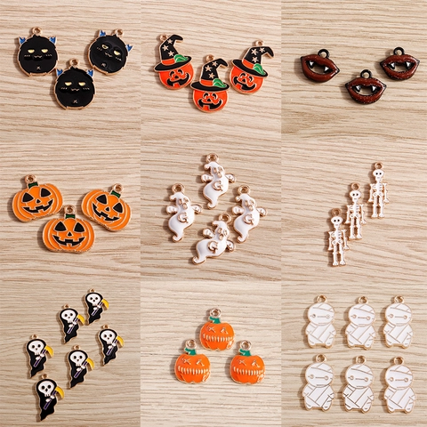 Halloween Alloy Enamel Charms Pumpkin Ghost Skeleton Bat Lip Reaper Mummy For DIY Jewelry Making Pendants Accessories
