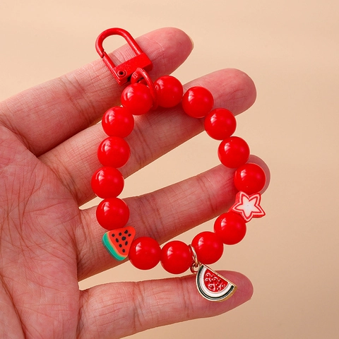 Porte-clés Perlé Fruits Dessin Animé Perles en Résine Alliage de Zinc Pastèque Orange Fille Pendentif Sac pour Femmes Décoration