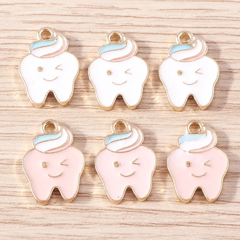 Creazione Gioielli Fai-da-te Pendenti in Lega Smaltata a Forma di Dente Carino Sorriso Ciondoli per Collana Portachiavi