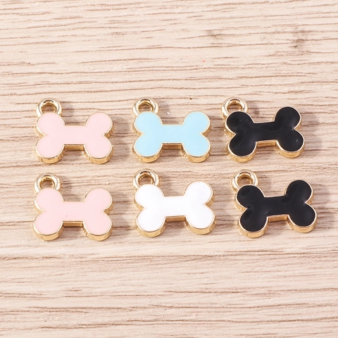 Cartoon Bone Shape Enamel Alloy Charms For DIY Jewelry Making Necklace Bracelet Pet Tag Accessories For Women Kids