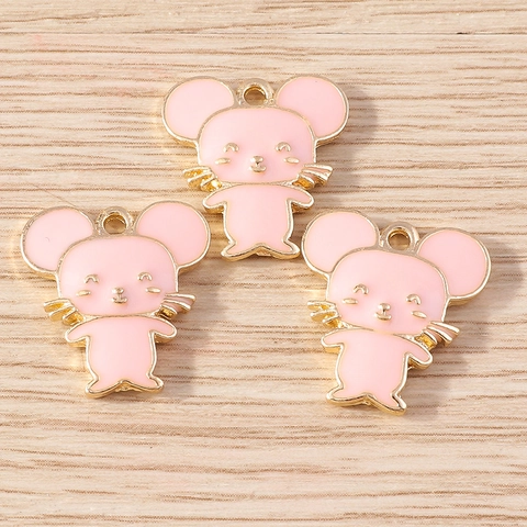 Cartoon Mouse Alloy Enamel Charms Gold Edge DIY Jewelry Making Accessories Cute Animal Mouse Pendants For Crafting